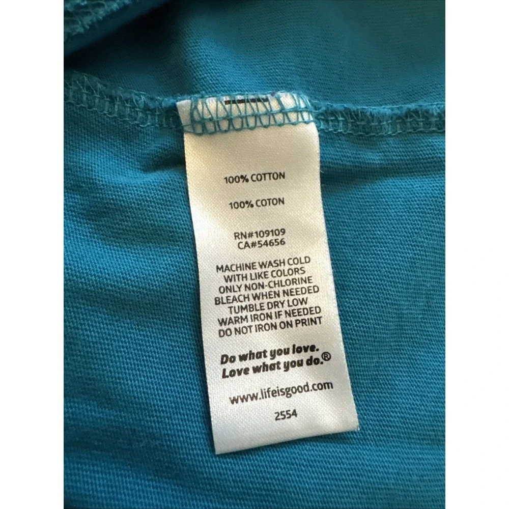 Life Is Good Women's XL V-Neck Crusher T-Shirt ~ Teal ~ Cat with Yarn Ball EUC - Picture 6 of 6